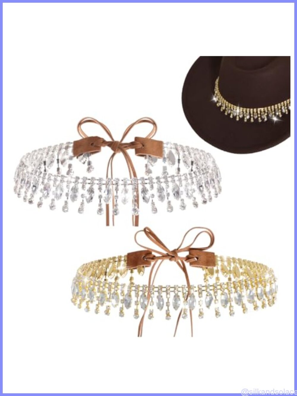 Rhinestone Cowboy Hat Bands Adjustable Western Hat Accessories 2 Pack